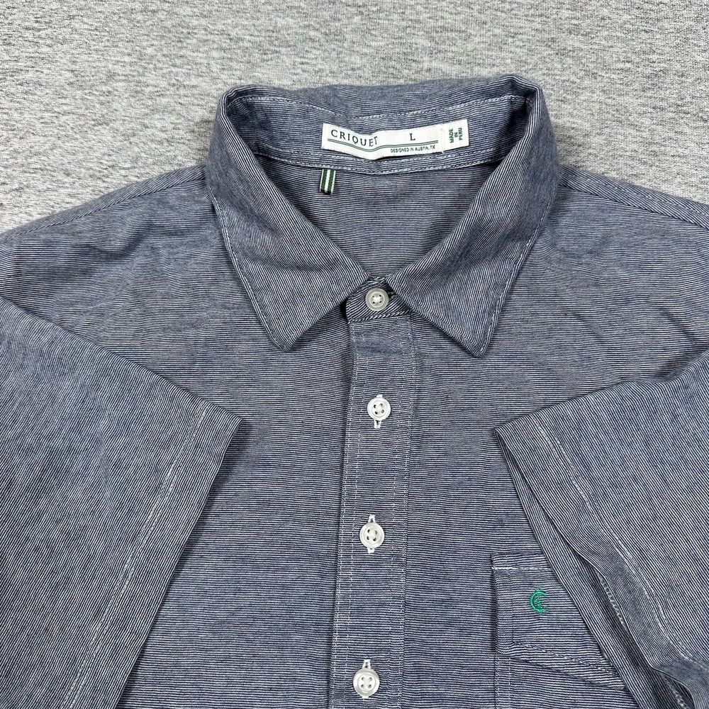 Criquet Polo Shirt Mens Size Large Blue Organic Cotton Chest Pocket Golf Preppy